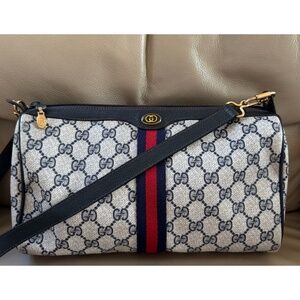 Authentic Vintage Gucci Web Monogram Canvas Leather Shoulder Crossbody Bag